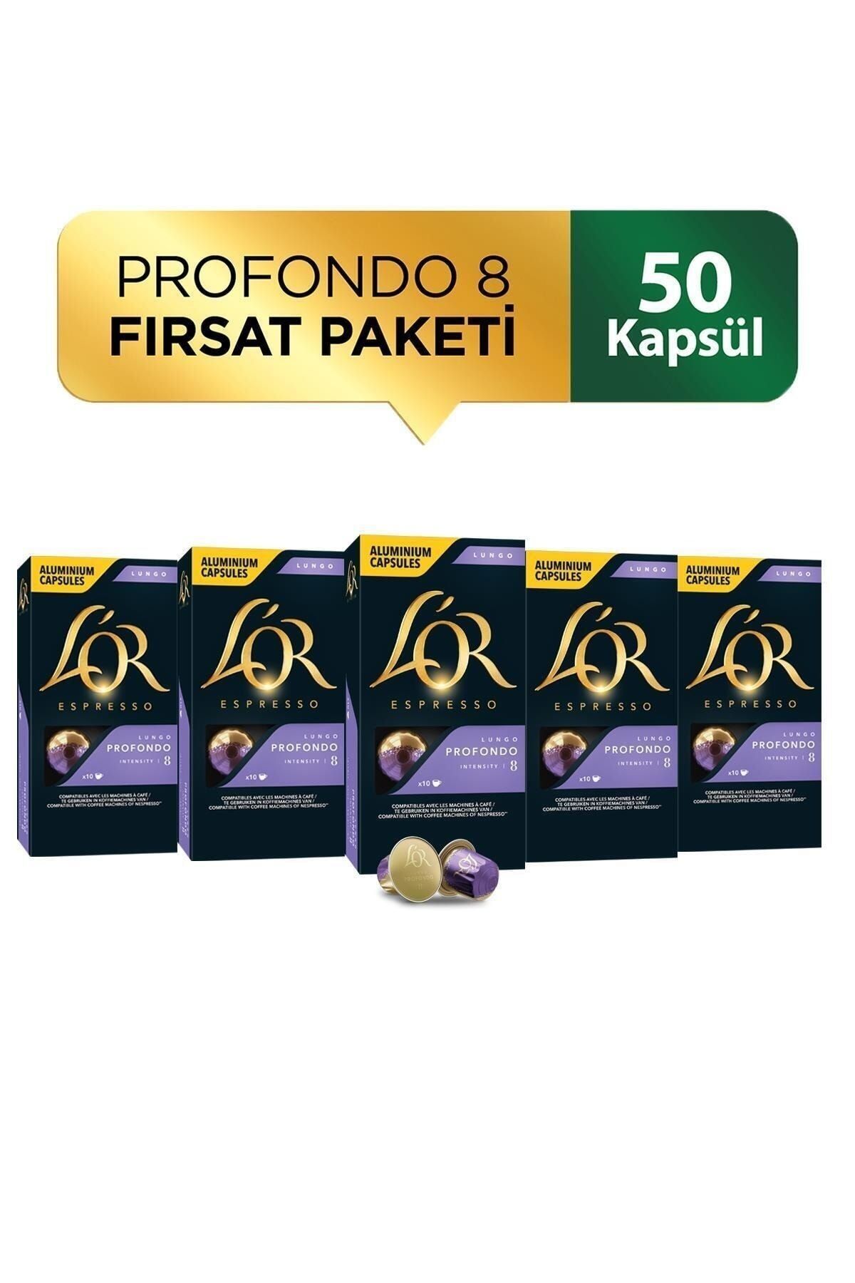 L'OR Lungo Profondo Intensity 8 Nespresso Uyumlu Kapsül Kahve Fırsat Paketi 10 Adet x 5 Paket
