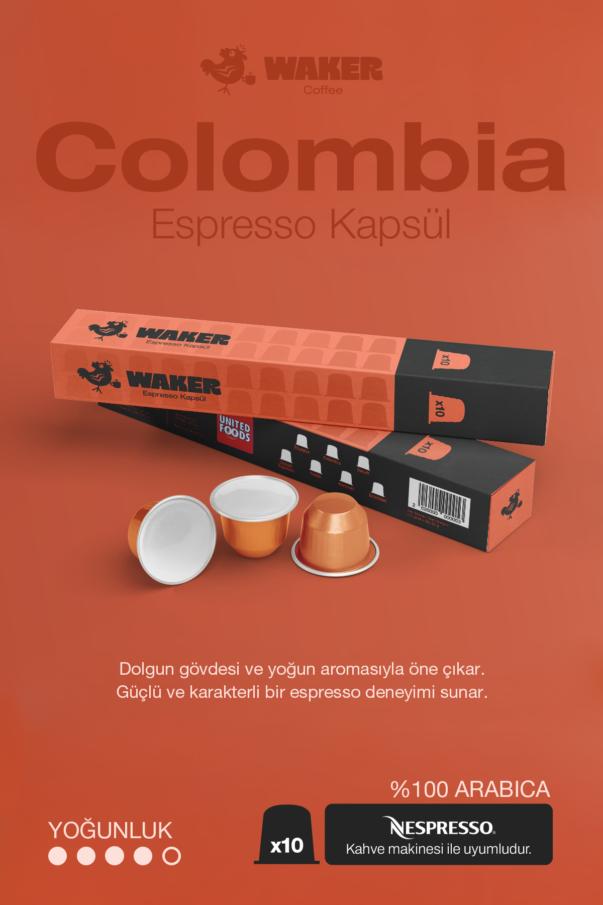 United Foods Waker Colombia Kahvesi 10 Kapsül - Özel Harman Premium Kahve