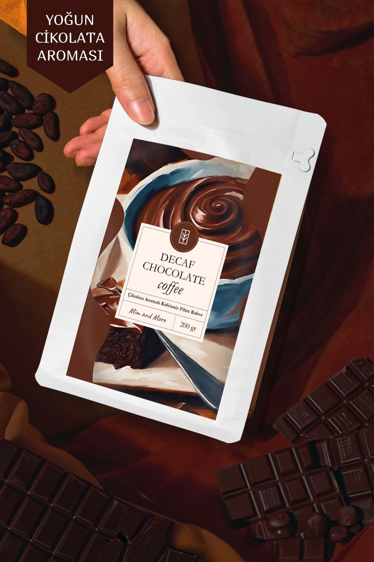 Mim and More Decaf Chocolate Coffee - Kafeinsiz Çikolata Aromalı Filtre Kahve, 200 gr