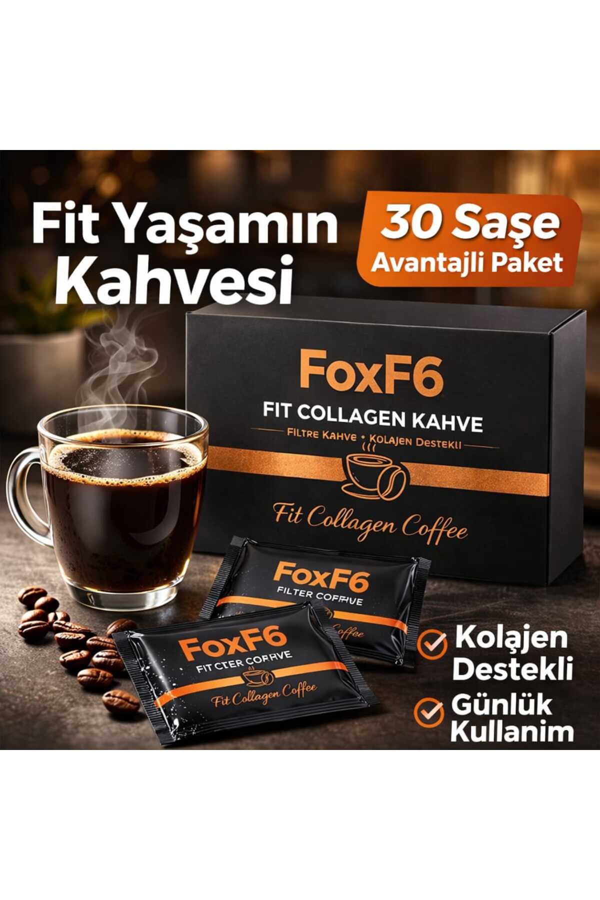 Foxf6 Fit Collagen kahve 30 Saşe Form Kahvesi Kolajen Destekli Filtre Kahve