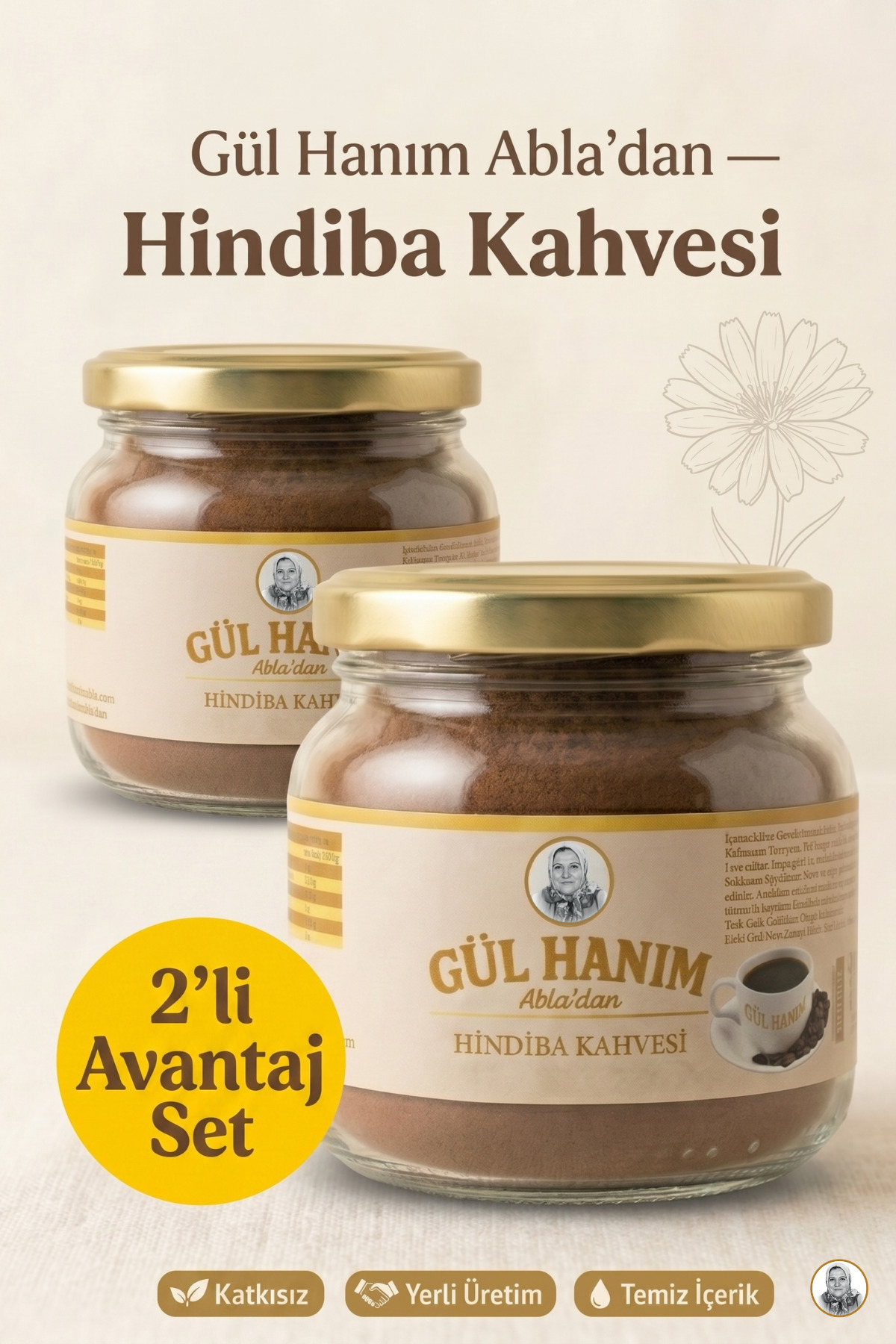 Gülhanım Abla 2 Adet Hindiba Kahvesi 1 Aylık - (60 Kullanım) Net 2x 150gr