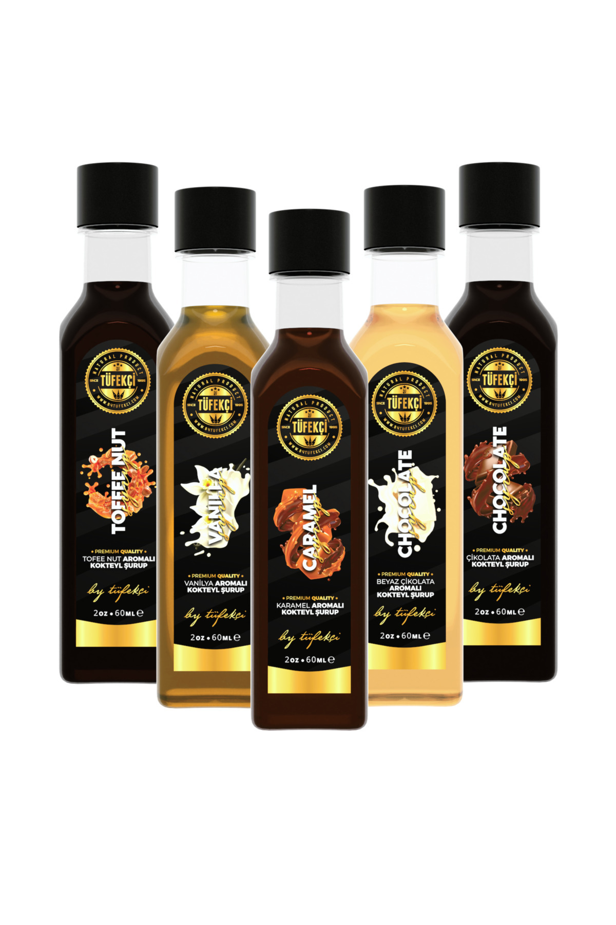 By Tüfekçi Kahve Şurubu 5’li Set (KARAMEL, ÇİKOLATA, VANİLYA, BEYAZ ÇİKOLATA, TOFFEE NUT) – 5x60ml