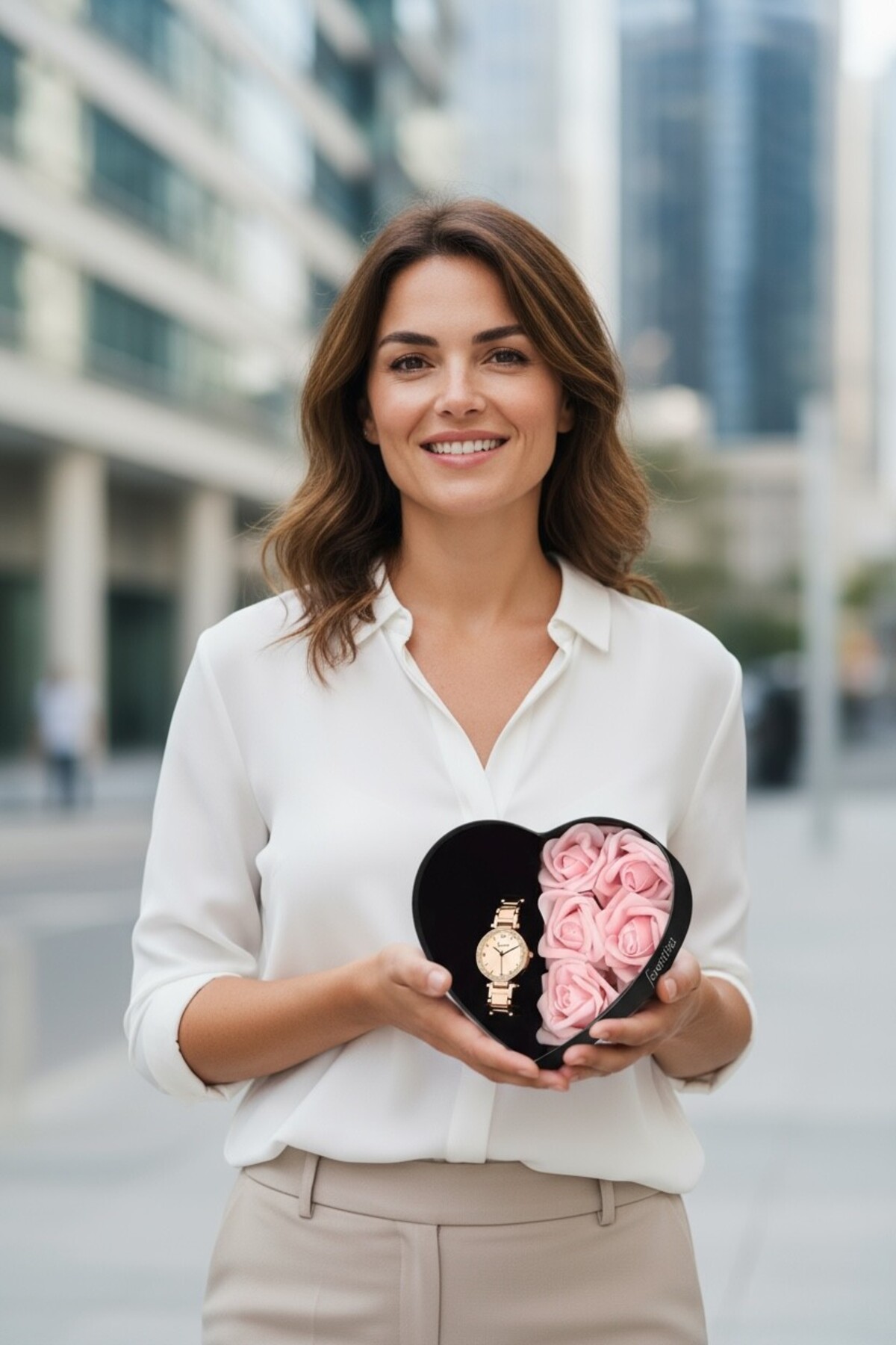 Forentina Kadın Rose Metal Kol Saati - Rose Yapay Güllü Kutuda Hediye - Ps182100tr - Görsel 3
