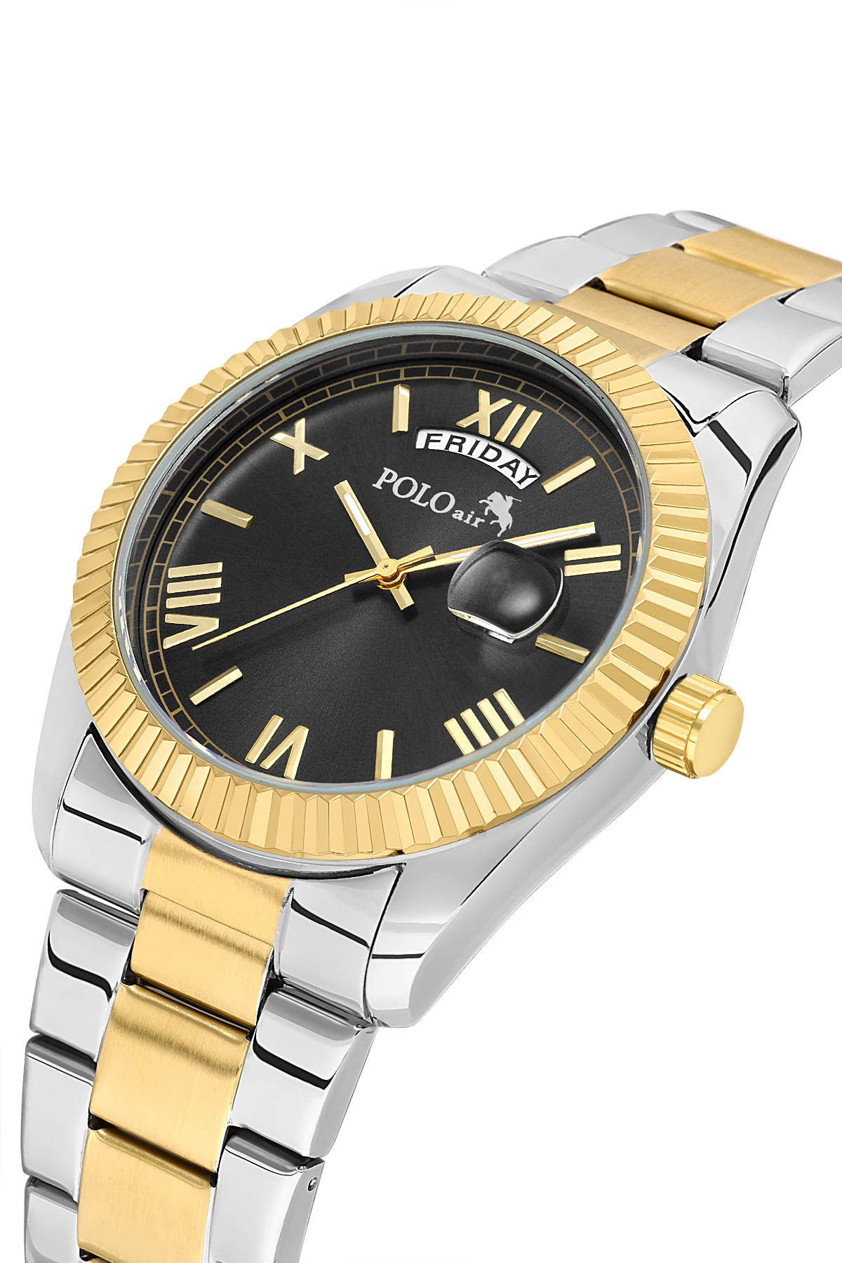 polo air Ay Gün Gösterge Takvimli Erkek Kol Saati Gold Gümüş Siyah Renk PL-7076E6x