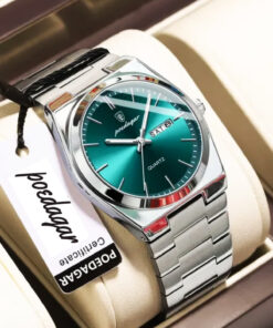 POEDAGAR Lüks Metal Erkek Kol Saati 40 mm Su yeşili Kadran Quartz Analog 3ATM Su Geçirmez