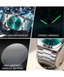 Alternative view of POEDAGAR Lüks Metal Erkek Kol Saati 40 mm Su yeşili Kadran Quartz Analog 3ATM Su Geçirmez