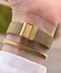Ferrucci Gold Hasır Çelik Kordonlu Yeni Trend Renk Atmaz 30 Mt Su Geçirmez Bileklik Hediyeli - Görsel 3