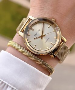 Alternative view of Ferrucci Gold Hasır Çelik Kordonlu Yeni Trend Renk Atmaz 30 Mt Su Geçirmez Bileklik Hediyeli