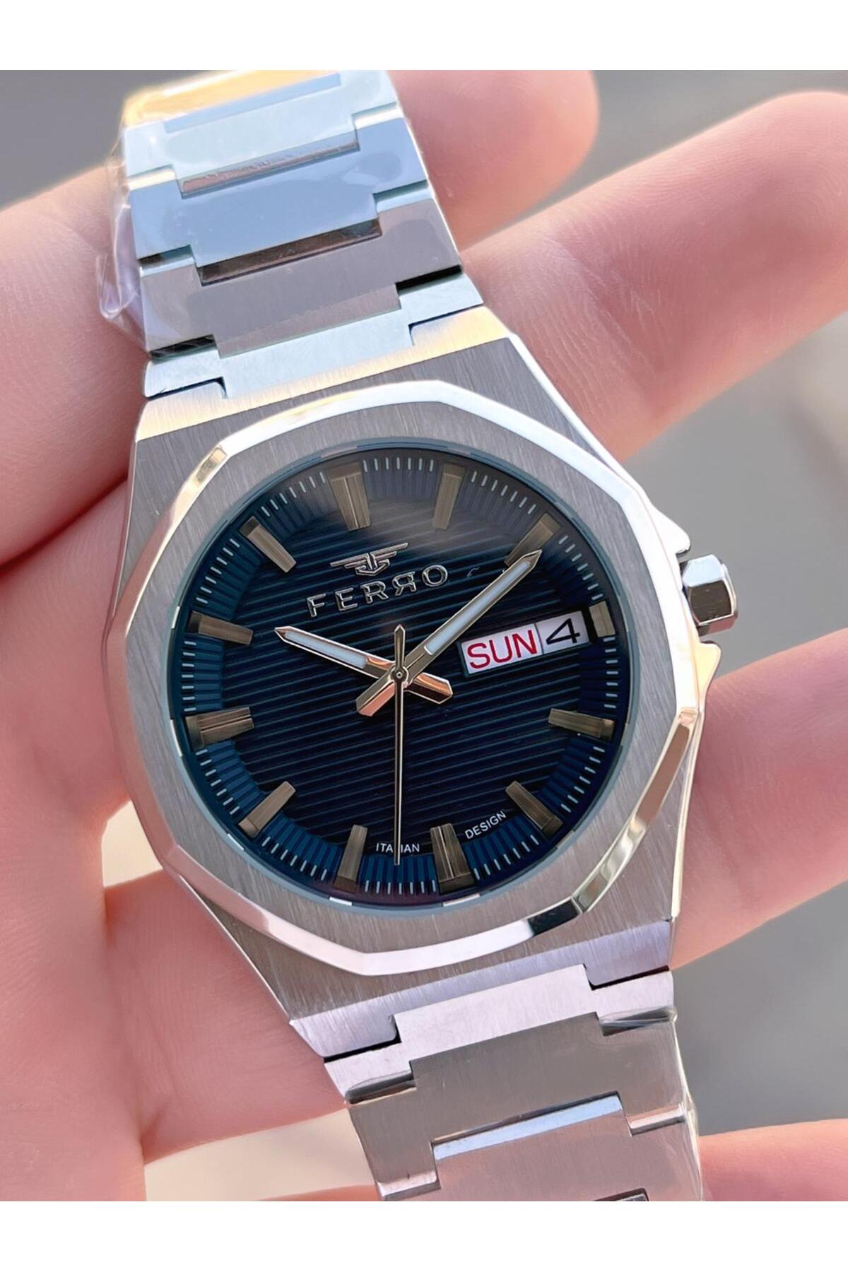 FERRO Çelik Kordon Nişan Ve Damat Saati Olarak ITALIAN DESIGN 3 Atm Erkek Kol Saati EFM40136-A2 - Görsel 3