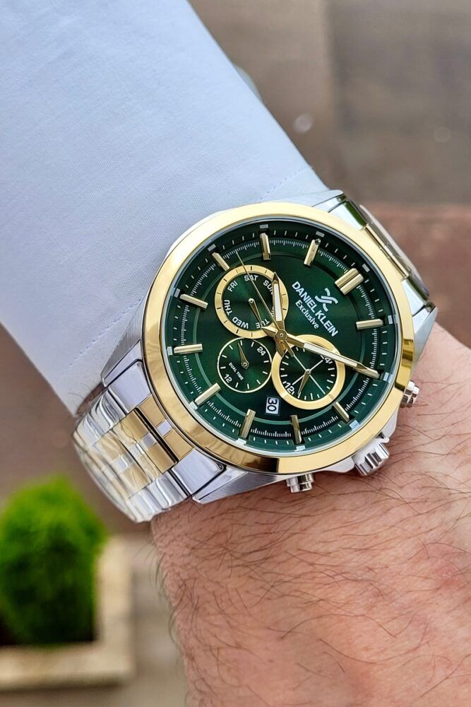 Daniel Klein Kadranı Yeşil Kordonu Gold Gümüş Renk 44 Mm İç Göstergeleri Aktif Erkek Kol Saati - Görsel 3