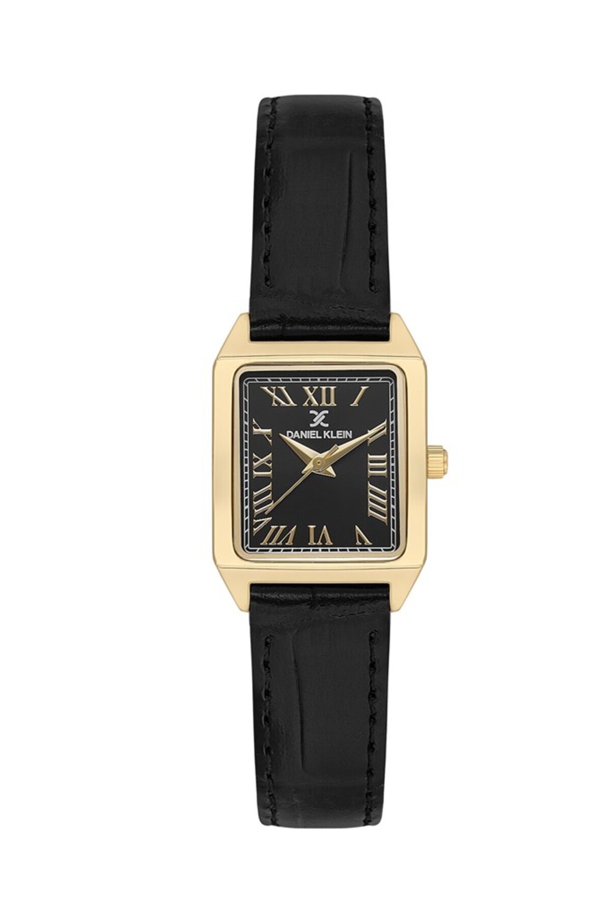 Daniel Klein Dkf.2315a Yeni Trend Gold Renk Kasa Siyah Deri Kayışlı Köşeli Kadın Kol Saati
