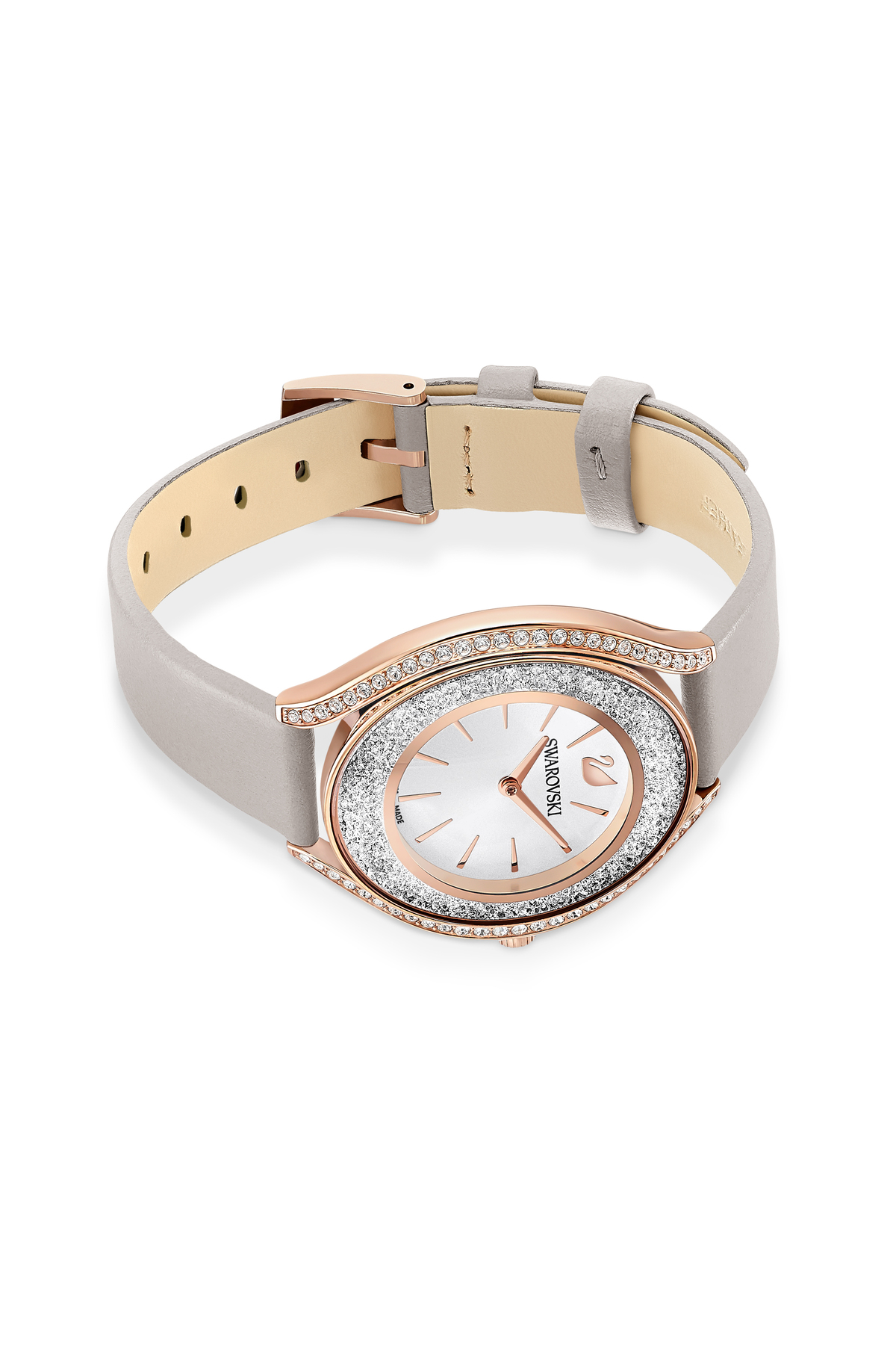 Swarovski Crystalline aura Saat, İsviçre Üretimi, Deri kayış, Gri, Pembe altın rengi yüzey - Görsel 3