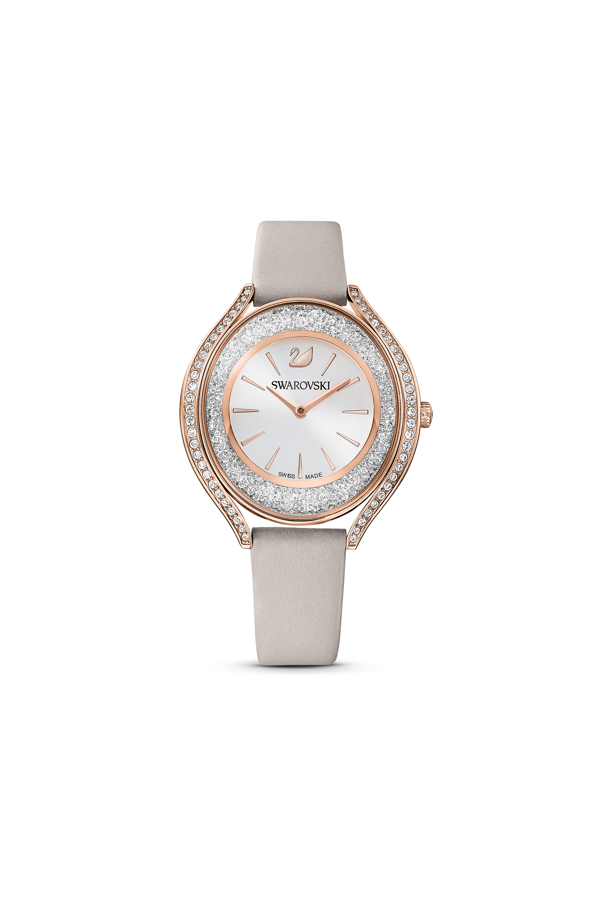 Swarovski Crystalline aura Saat, İsviçre Üretimi, Deri kayış, Gri, Pembe altın rengi yüzey