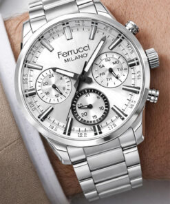 Ferrucci Function Erkek Kol Saati Çelik Kordon Çelik Kasa+Bileklik Gümüş-Beyaz zmfer047 - Görsel 3