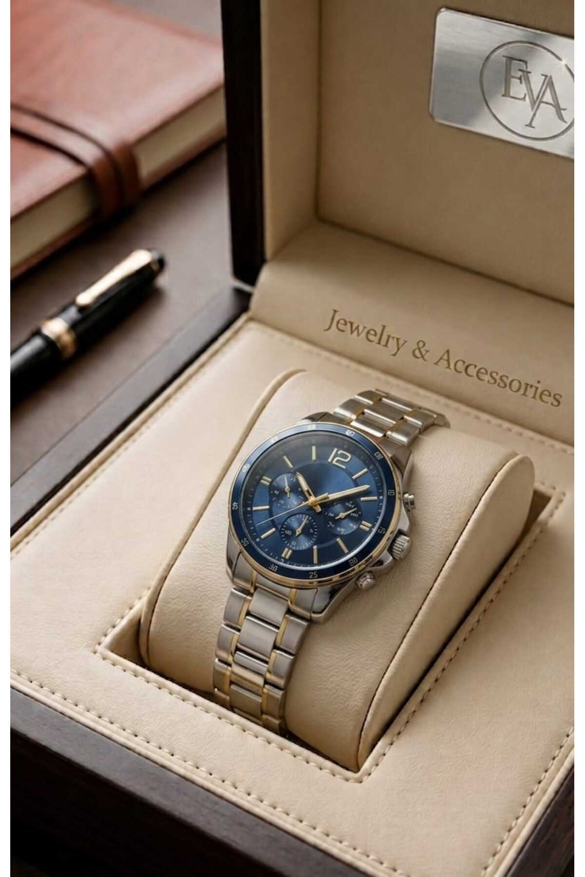 Evaa Jewelry Accessories Sarı Lacivert Özel Tasarım Taraftar Erkek Kol Saati - Şık Hediyelik Özel Kutusunda - Görsel 3