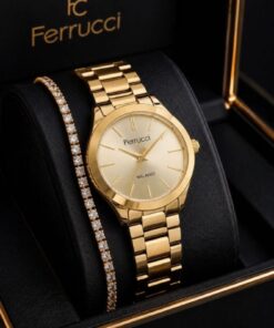 Ferrucci Gold Altın Renk Kadın Kol Saati Bileklik Özel Seri Çelik Kordon Kararma Renk Atma Yapmaz