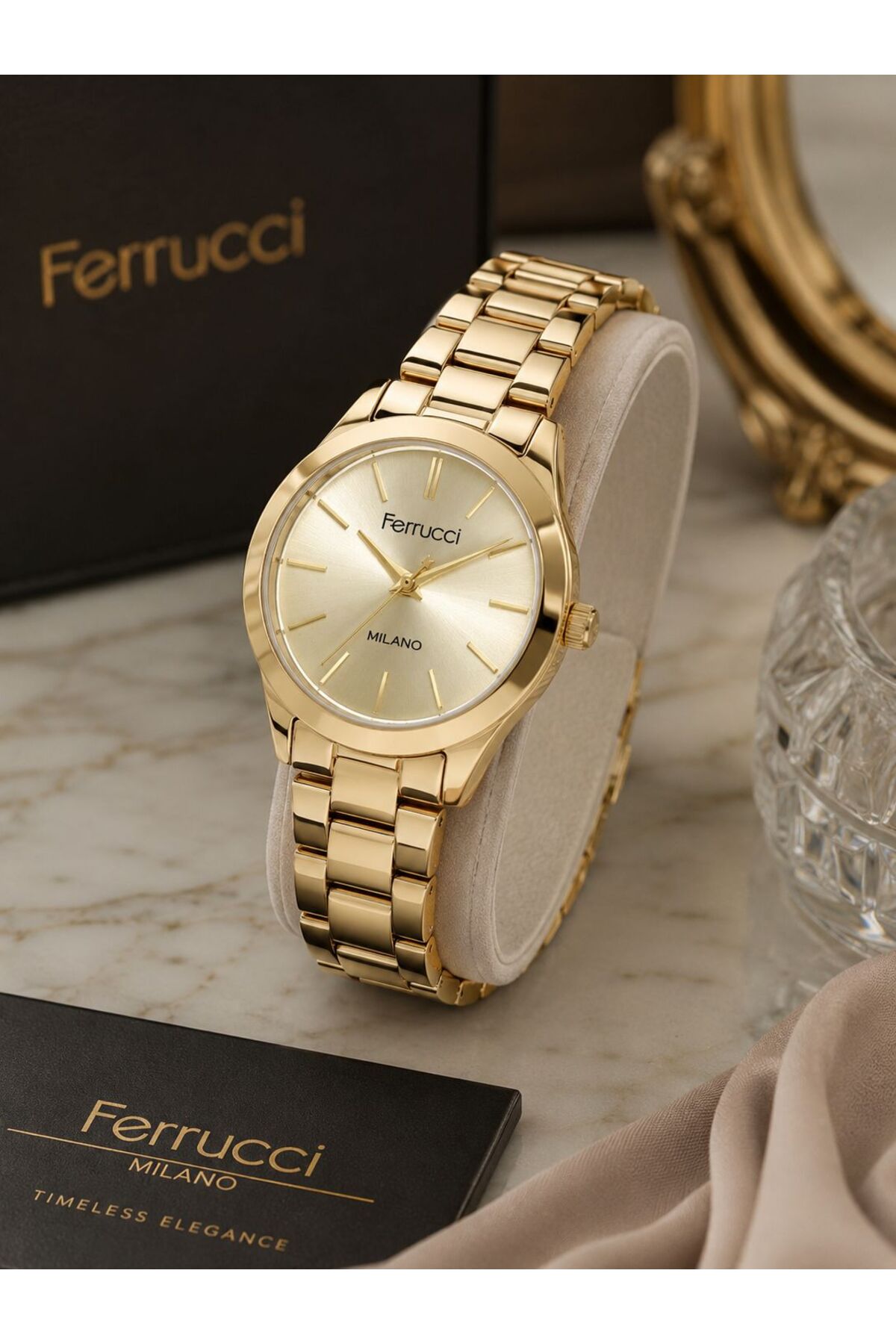 Ferrucci Gold Altın Renk Kadın Kol Saati Bileklik Özel Seri Çelik Kordon Kararma Renk Atma Yapmaz - Görsel 3