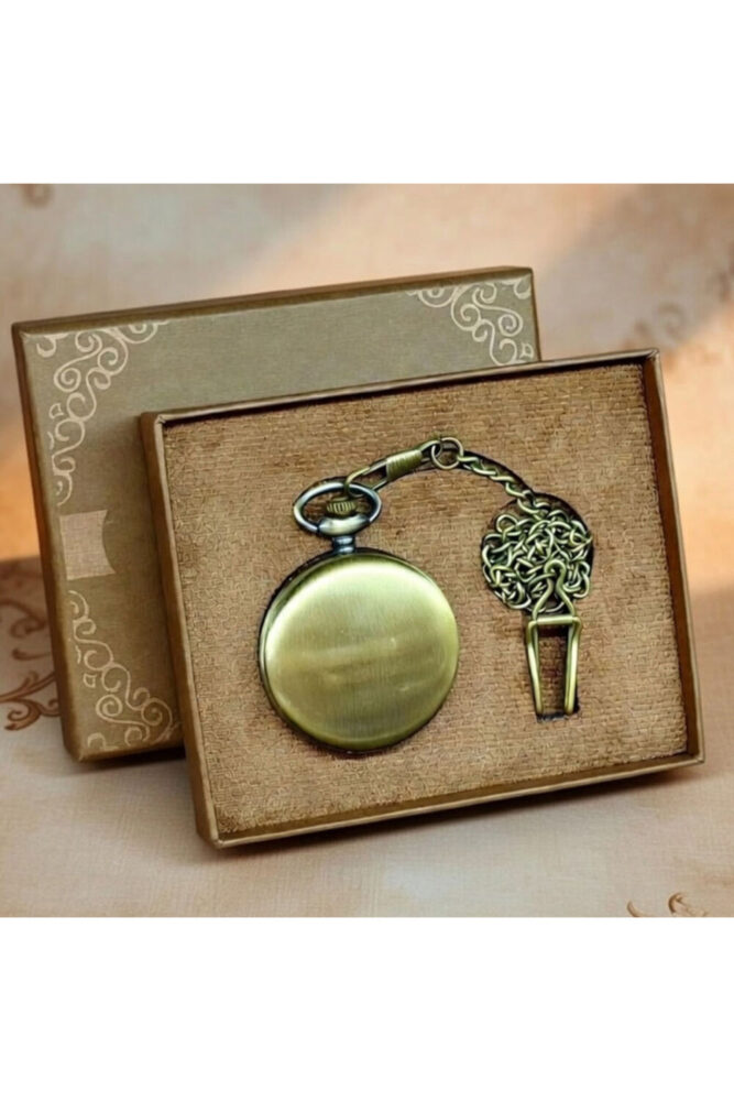 hediyesahibi Kişiye Özel Retro Gold Vintage Renkli Köstekli Cep Saati - Görsel 2