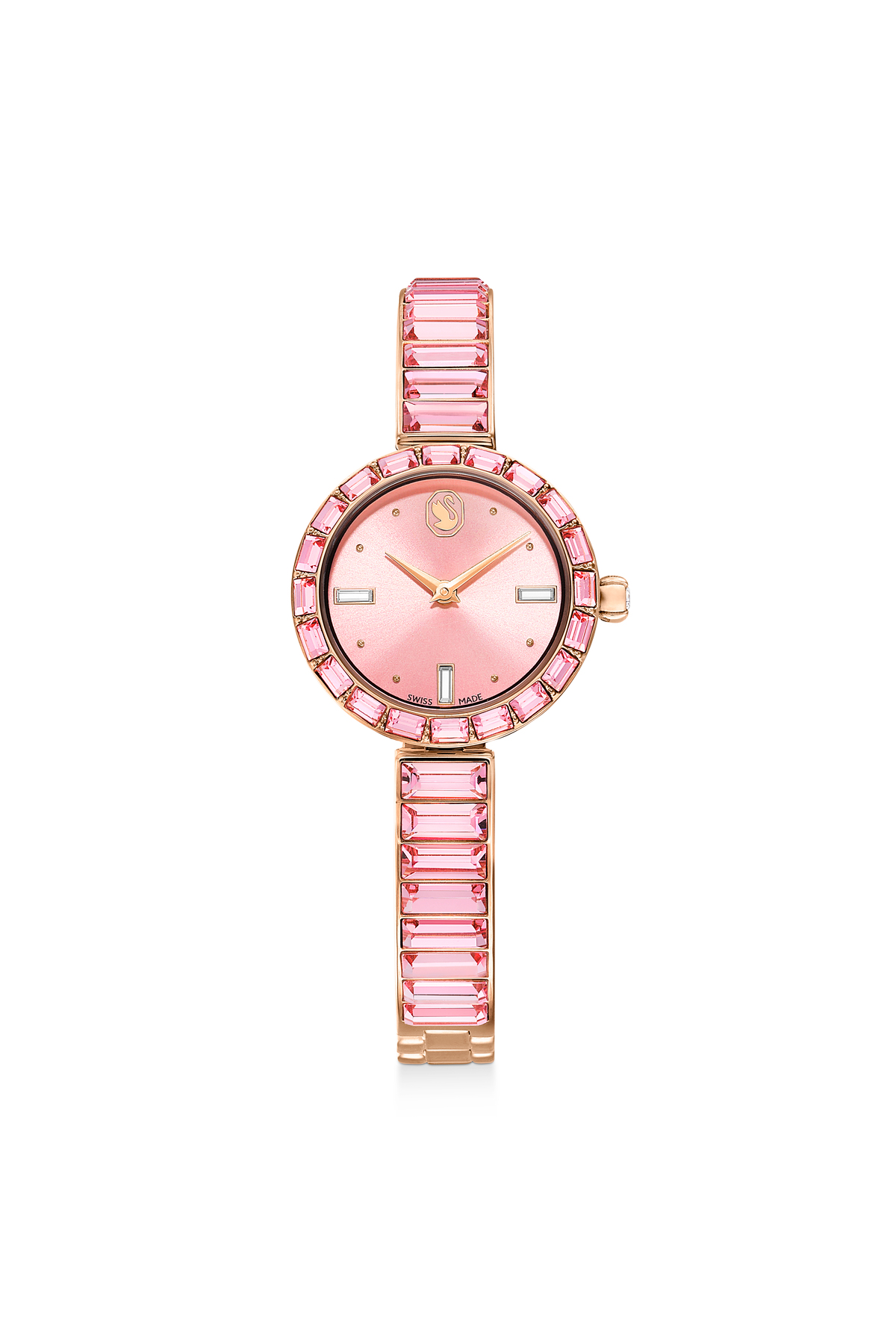 Swarovski Matrix bangle Saat, İsviçre Üretimi, Kristal bileklik, Pembe, Pembe altın rengi yüzey