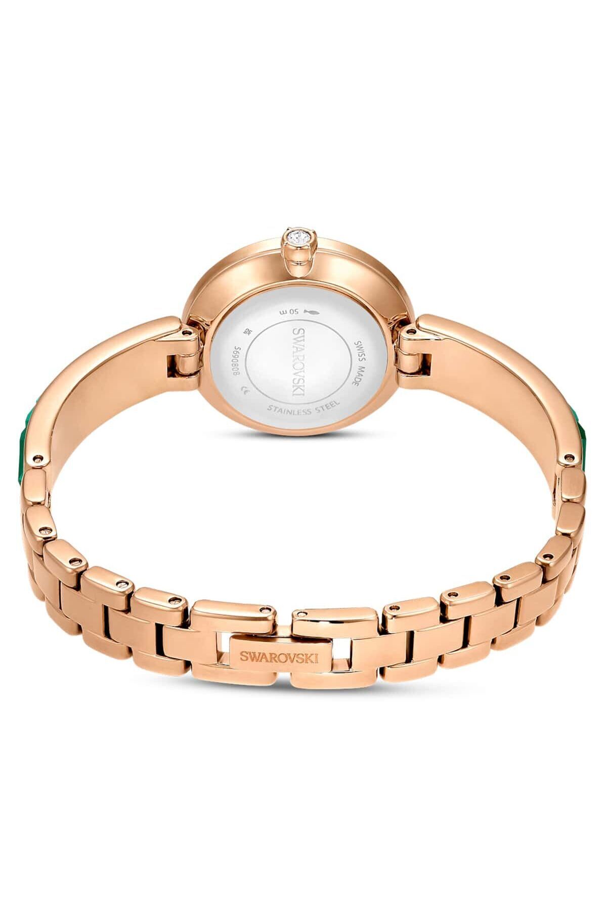 Swarovski Matrix Bangle Saat, Isviçre Üretimi, Kristal Bileklik, Yeşil, Şampanya Altın Rengi Yüzey - Görsel 3