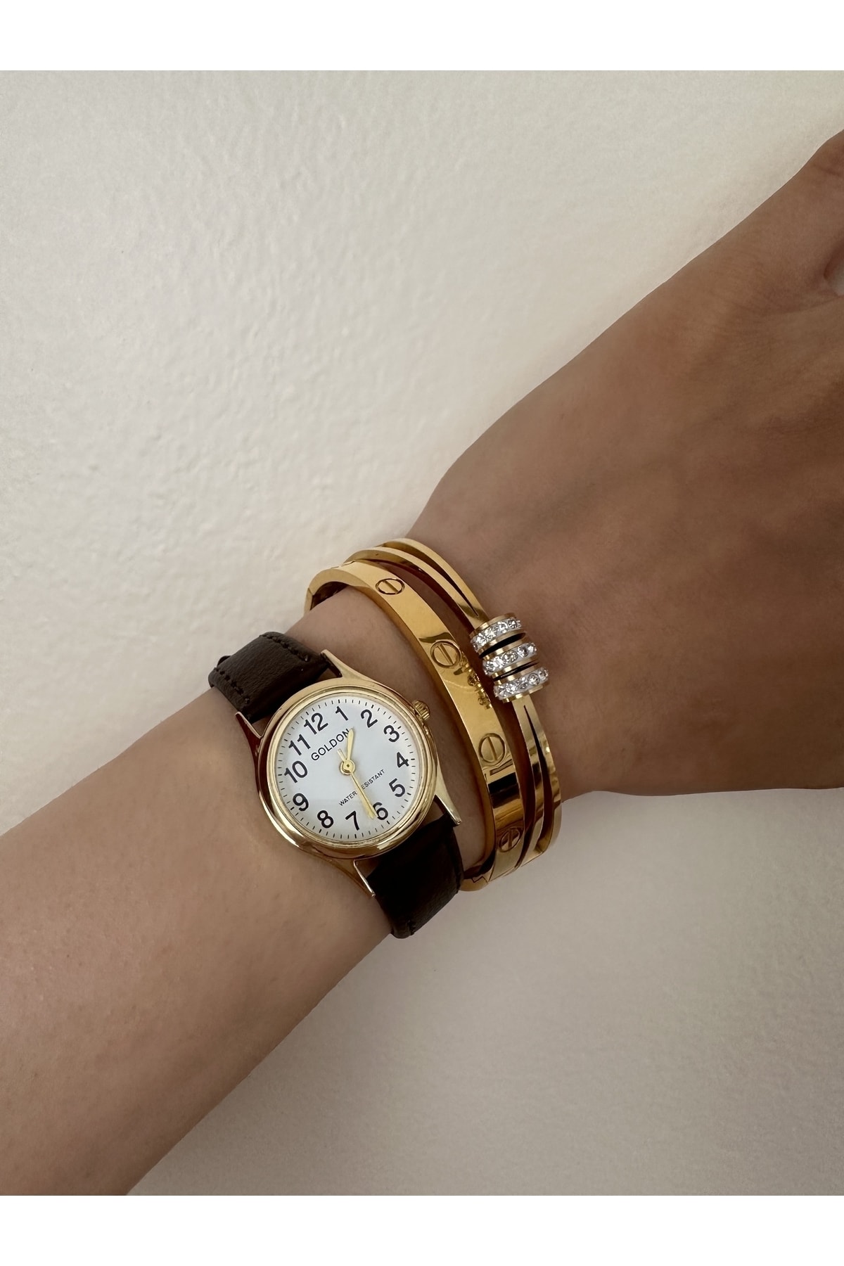 GOLDON Vintage Stil Deri Kayışlı Kol saati - Görsel 3