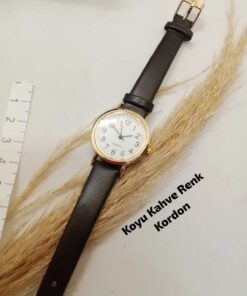 QUARTZ Minimal Vintage Kadın Kol Saati Retro Koyu Kahve Renk Kordon GOLD KASA