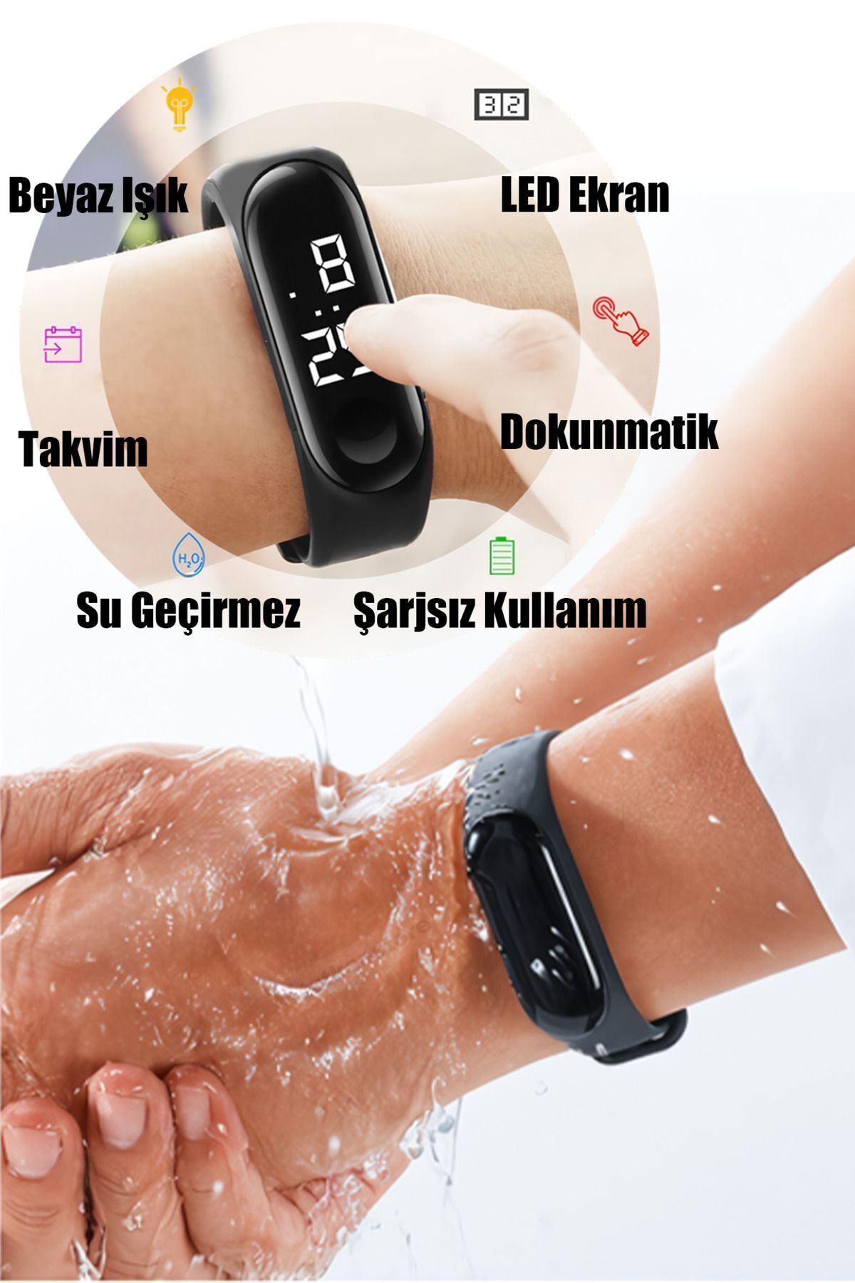 tutkanstore Çocuk Saati Kadın Saati Dokunmatik Dijital Su Geçirmez Kol Saati Aksesuar (AKILLI SAAT DEĞİL)
