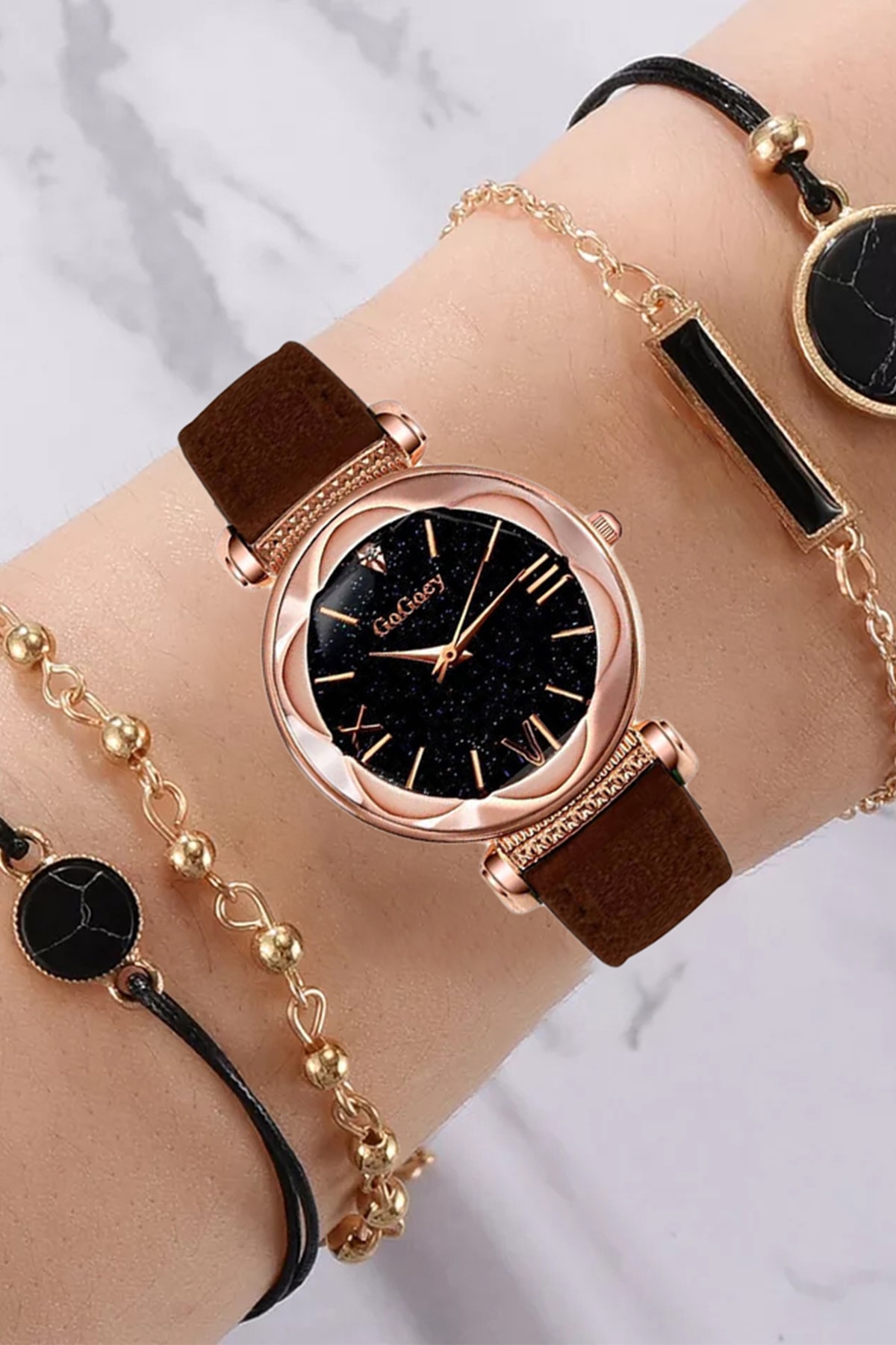 Gogoey Kadın Kol Saati Lüks Moda Şık Trend Set Saat Rose Gold Hasır - Görsel 3