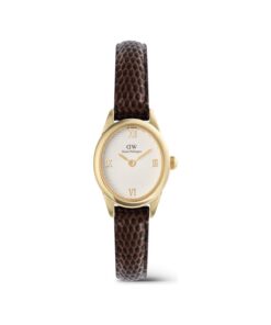 Daniel Wellington Ophelia Mini Dark Brown Lizard White Guilloche Gold