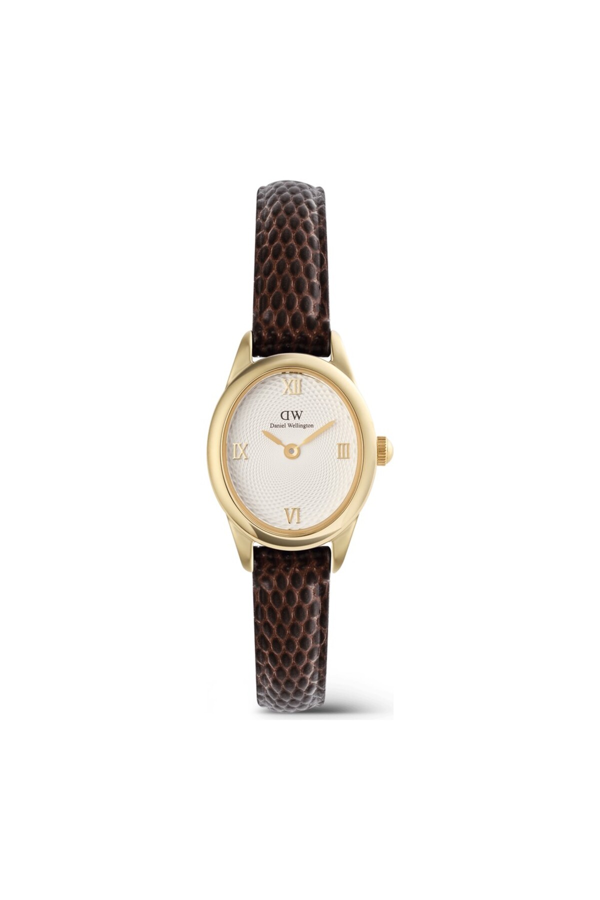 Daniel Wellington Ophelia Mini Dark Brown Lizard White Guilloche Gold