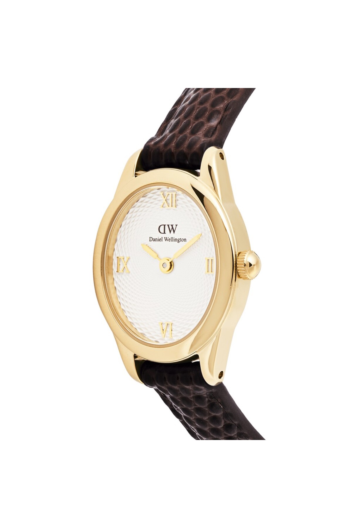 Daniel Wellington Ophelia Mini Dark Brown Lizard White Guilloche Gold - Görsel 3