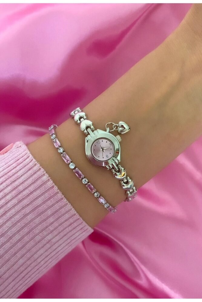 chaoyada Pinterest Model Pembe Kalp Charm Vintage Saat Hediyelik Özel Kutusunda - Görsel 2