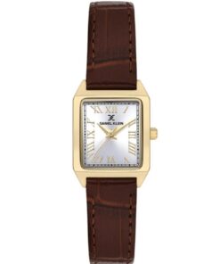 Daniel Klein Dkf.2315a Yeni Trend Gold Renk Kasa Kahverengi Deri Kayışlı Köşeli Kadın Kol Saati