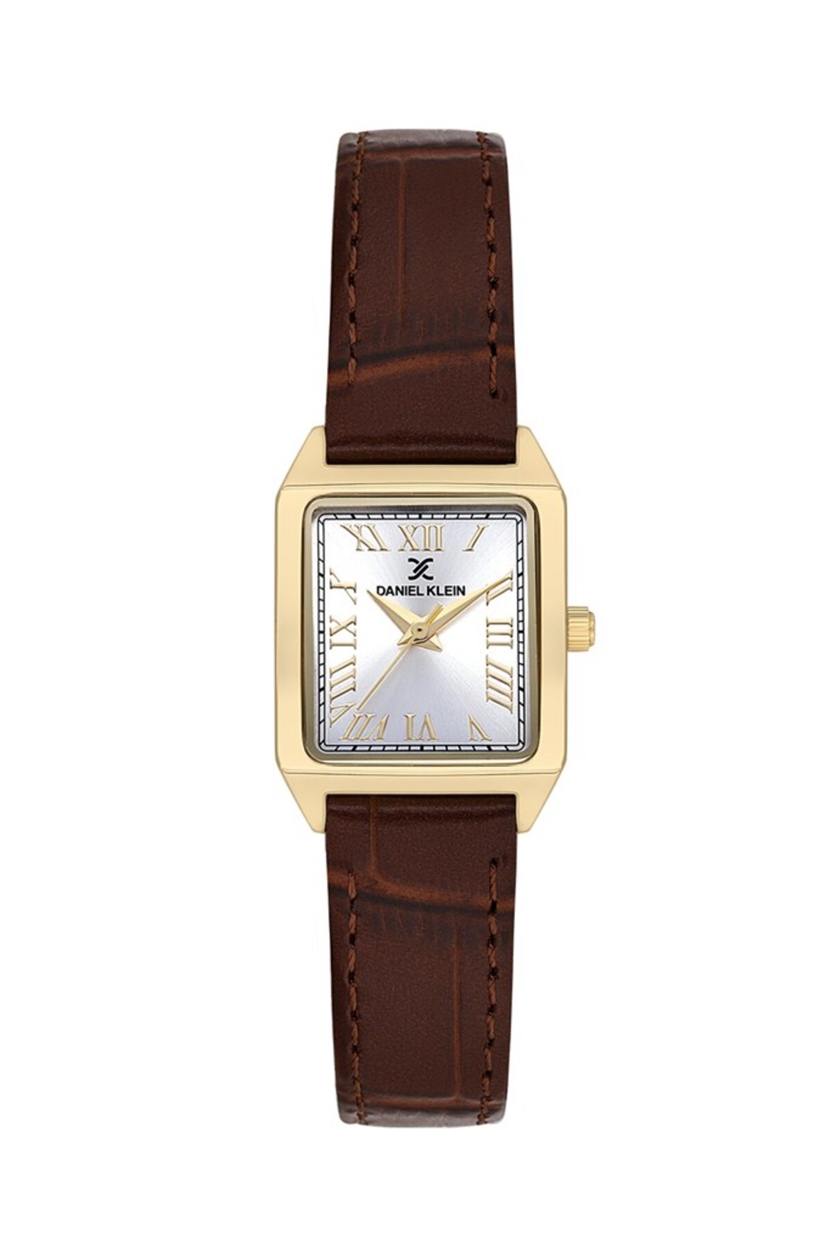 Daniel Klein Dkf.2315a Yeni Trend Gold Renk Kasa Kahverengi Deri Kayışlı Köşeli Kadın Kol Saati
