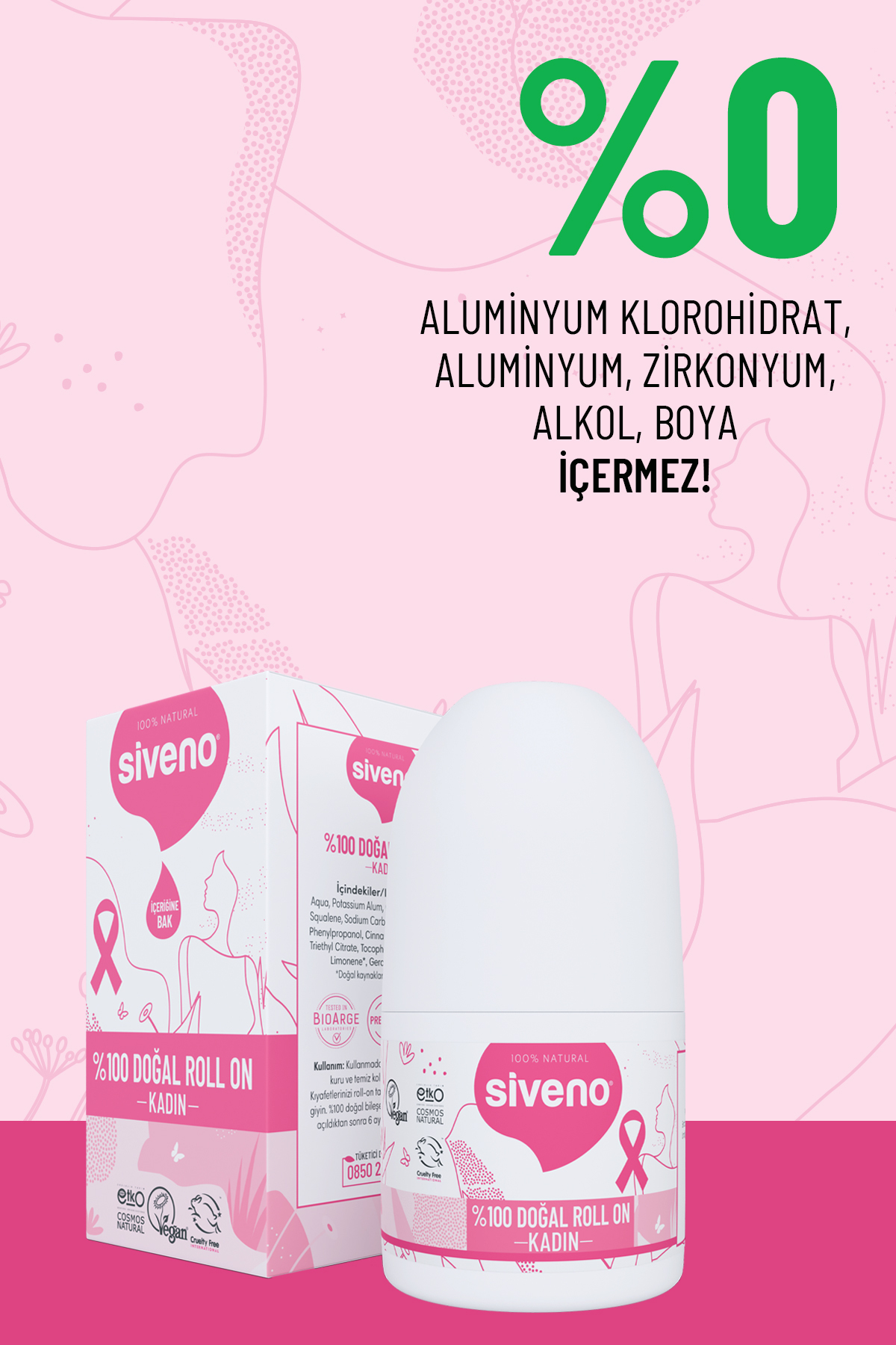 Siveno 0 Doğal Roll On Kadın Deodorant Ter Kokusu Önleyici Bitkisel Leke Bırakmayan Vegan 50 ml - Görsel 3