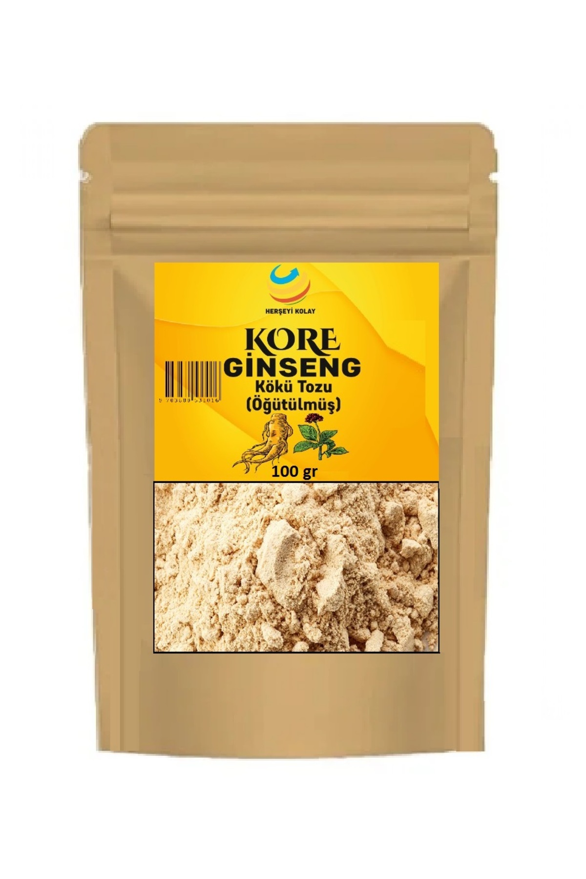 Herşeyi Kolay Ginseng Kökü Öğütülmüş Toz Panax 100gr Kırmızı Ginseng Kuvvetli Macun tozu