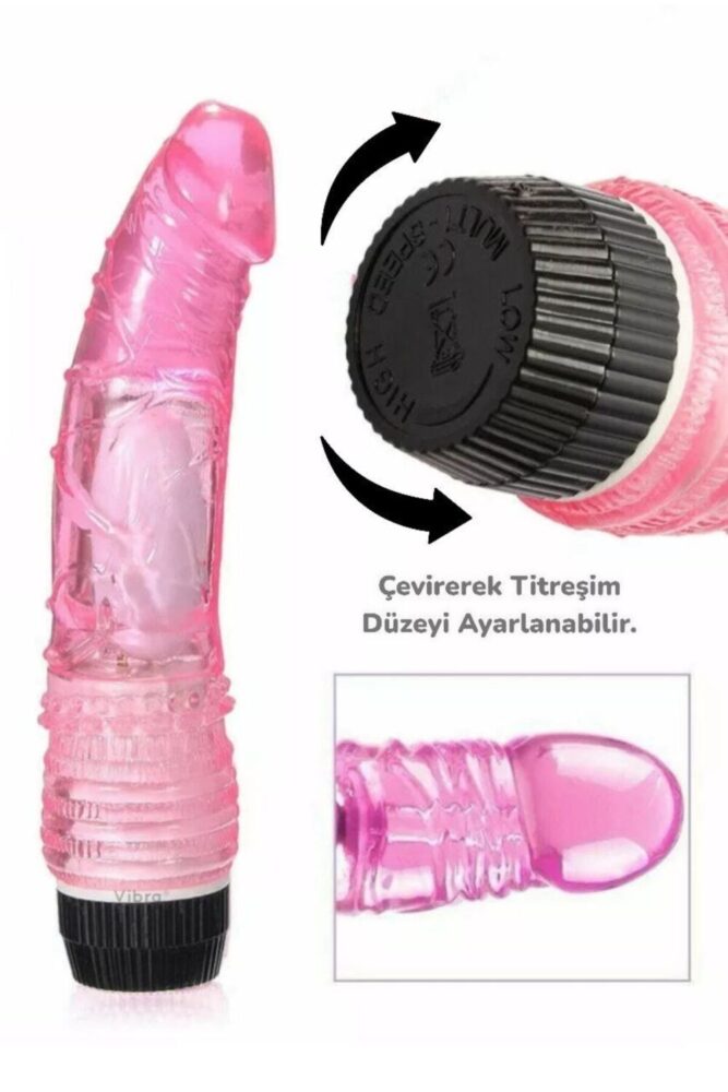 vibra Titreşimli Dildo Kırmızı Jel Vibratör 20 cm - Görsel 2