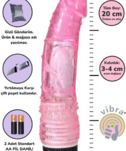 vibra Titreşimli Dildo Kırmızı Jel Vibratör 20 cm
