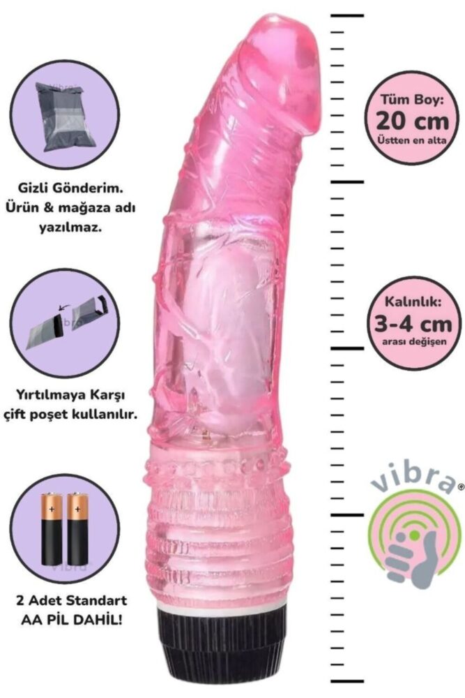 vibra Titreşimli Dildo Kırmızı Jel Vibratör 20 cm
