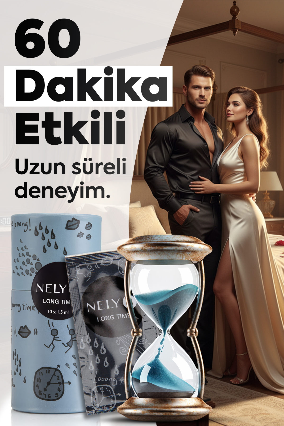 Nely8 Long Time Jel 60 x 1,5 ml-Erkekler için Hijyenik Kullan At Krem, Uzun Süreli Etki{Sprey Değildir}