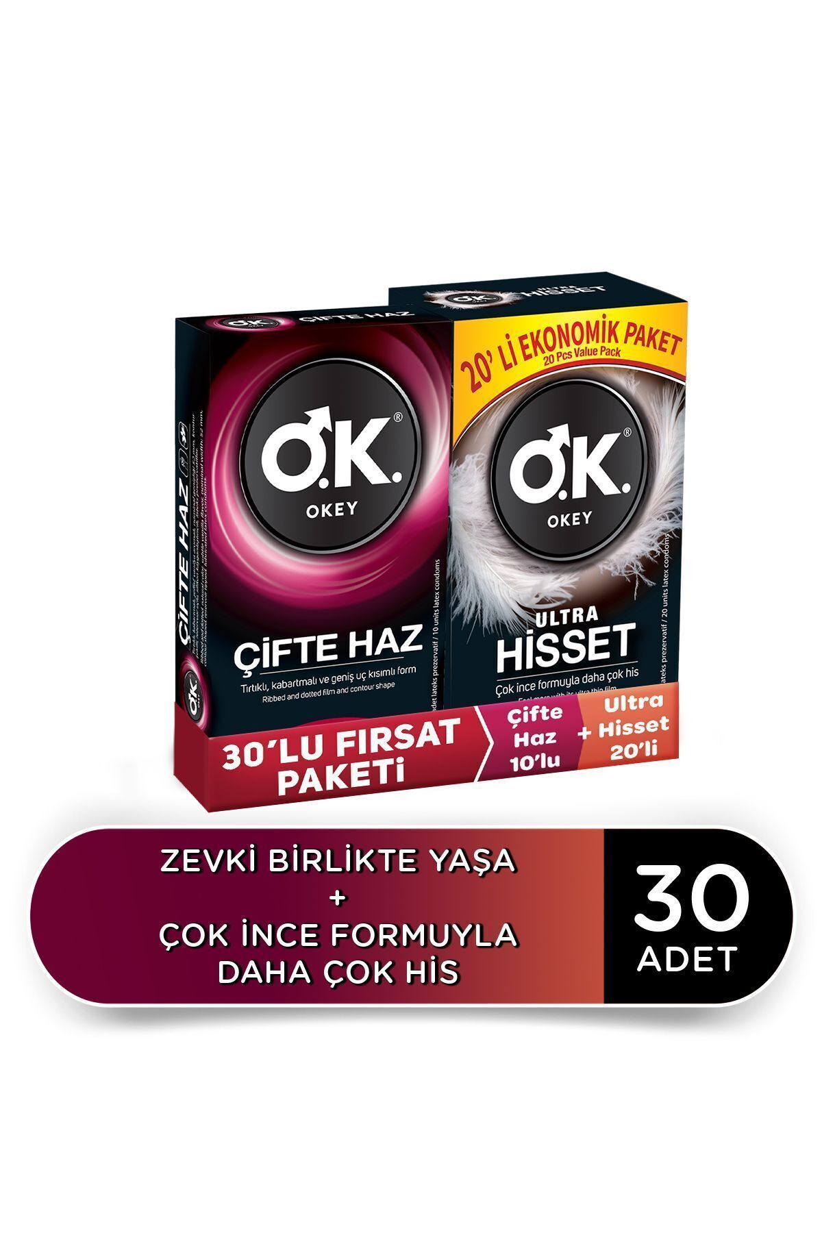 Okey Ultra Hisset 20'li & Çifte Haz 10'lu Prezervatif