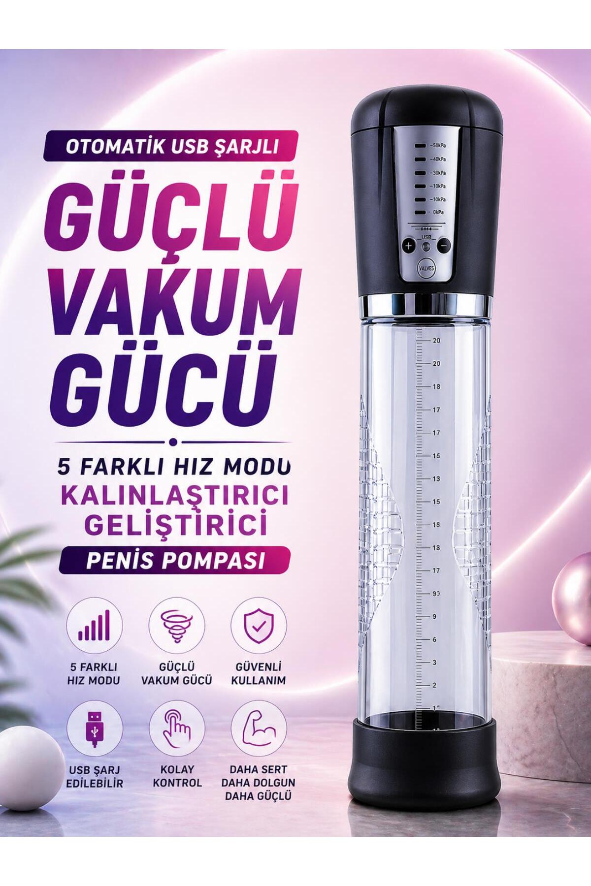 Lolita Shop Otomatik Usb Şarjlı Güçlü Vakum Emiş Gücü 5 Farklı Hız Modu Kalınlaştırıcı Uzatıcı Penis Pompası