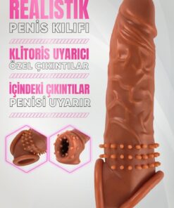 Lolita Shop Gerçekçi Ten Hissi Uzatmalı 4,5 Cm Dolgulu 22 Cm Tırtıklı Esnek Realistik Melez Penis Dildo Kılıfı