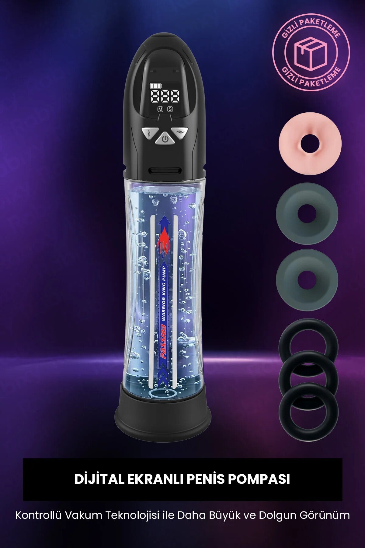 Rabixy Hızlı Sonuç Passion Güçlü Vakum Şarjlı Penis Pompası Mastürbatör ve Yedek Başlıklar