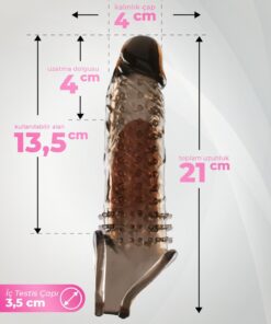 Lolita Shop Klitoris Uyarıcılı Tırtıklı Siyah Silikon 4 Cm Uzatmalı Dolgulu 21 Cm Testis Tutacaklı Penis Kılıfı - Görsel 3