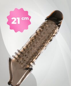 Alternative view of Lolita Shop Klitoris Uyarıcılı Tırtıklı Siyah Silikon 4 Cm Uzatmalı Dolgulu 21 Cm Testis Tutacaklı Penis Kılıfı
