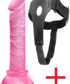 Lolita Shop Kemerli Esnek Pembe Jel Doku 14 Cm Belden Bağlamalı Anal Vajina Vantuzlu Realistik Takma Dildo Penis