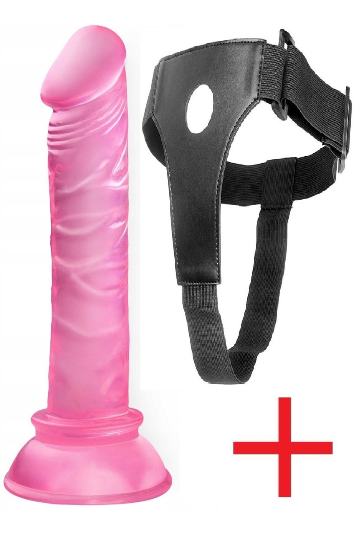 Lolita Shop Kemerli Esnek Pembe Jel Doku 14 Cm Belden Bağlamalı Anal Vajina Vantuzlu Realistik Takma Dildo Penis