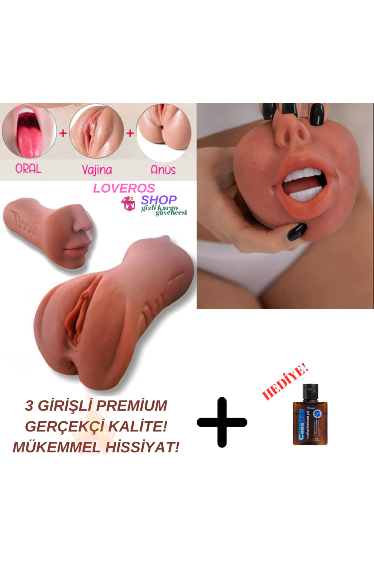 Loveross 3'lü PRO Gerçekçi Ağız Anal, Oral ve Vajina Mastürbatör - Gerçekçi Deneyim