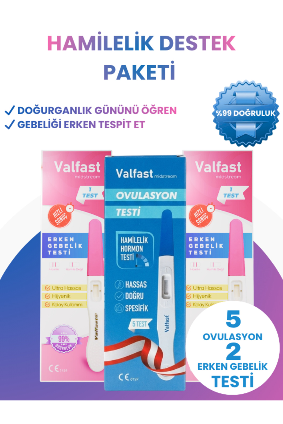 Valfast Hamilelik Planlama Seti - 5 Adet Ovulasyon (Yumurtlama) + 2 Adet Erken Gebelik Testi